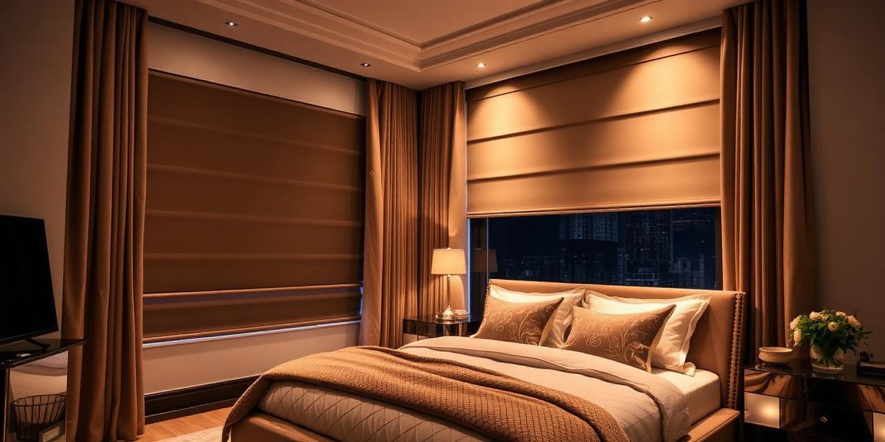 Elegant bedroom with blackout cellular shades and drapery