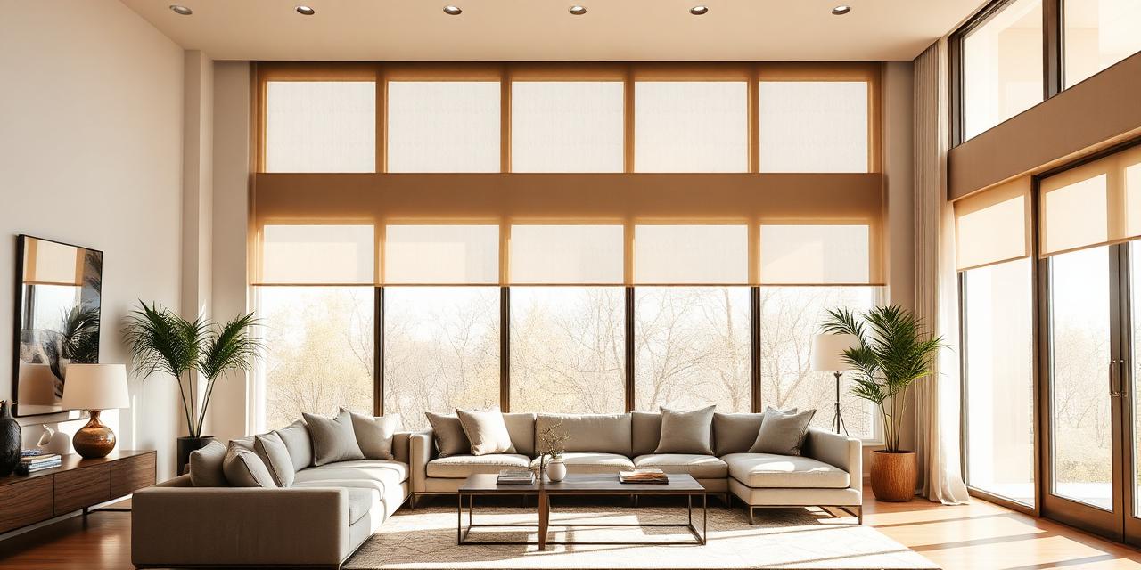 Beautiful living room with custom window coverings