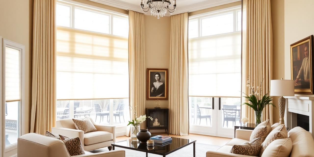 Elegant living room with sheer shades and drapery panels