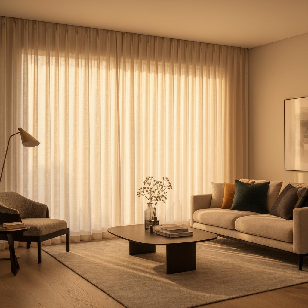 Living room with floor-to-ceiling pinch-pleat drapery